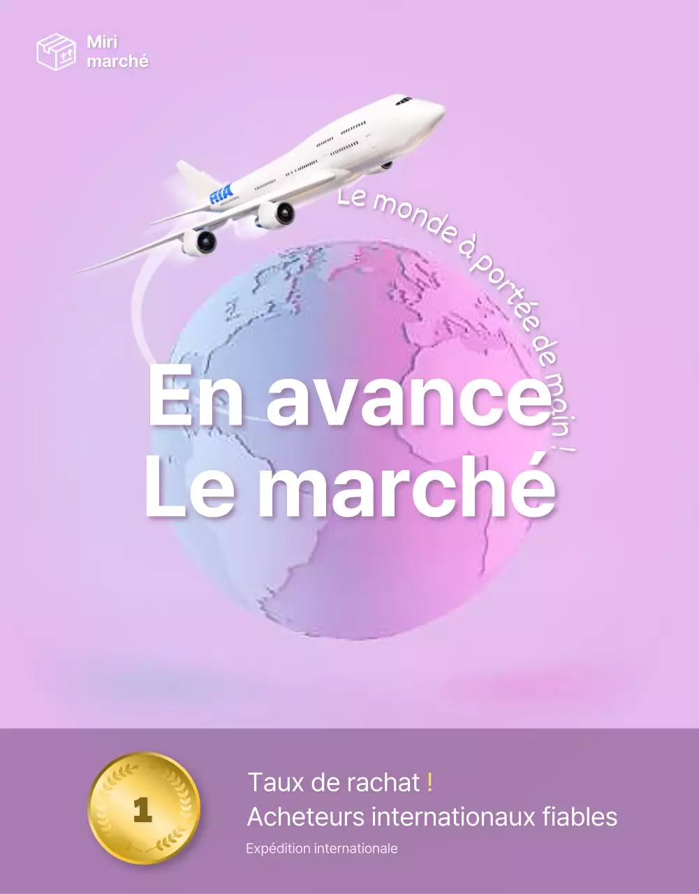 Page détaillée simple sur les achats outre-mer avec des accents violets