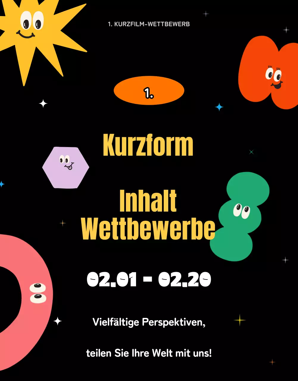 Niedlicher Kurzform-Wettbewerb mit bunten Formen und Illustrationen