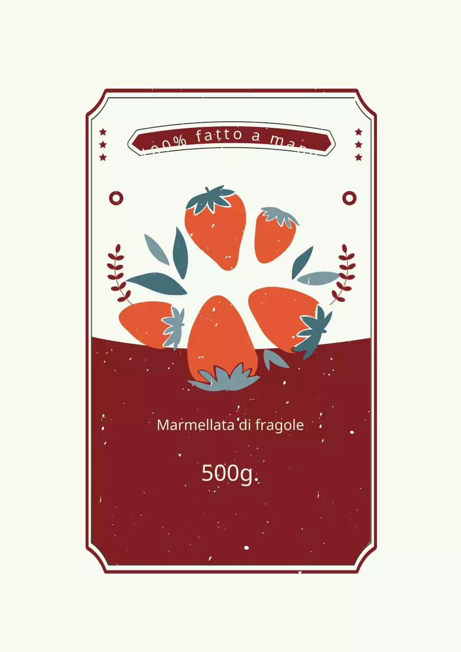 Poster vintage con etichetta di marmellata di fragole in rosso