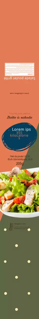 Étiquette d'information sur les salades avec photo orange turquoise