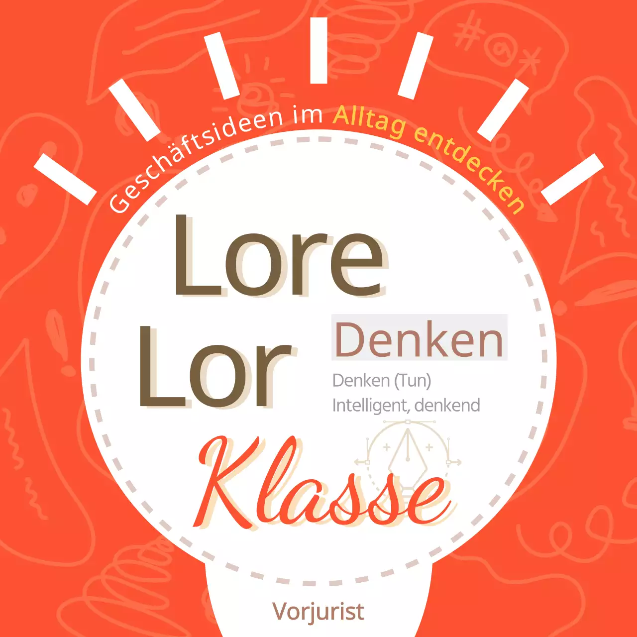 Geschäftsidee Entdeckung Design Thinking Klasse für Pre-Juristen mit Glühbirne Symbol auf rotem Hintergrund