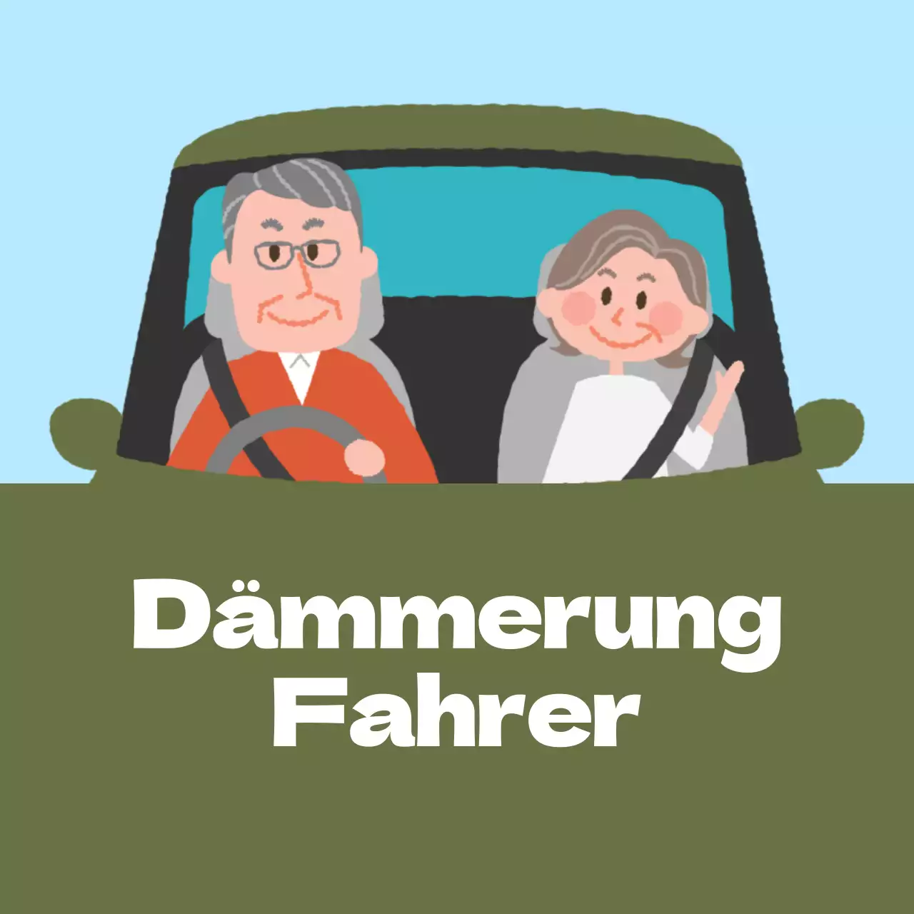 Hellblau grünes altes Paar Illustration sicheres Fahren