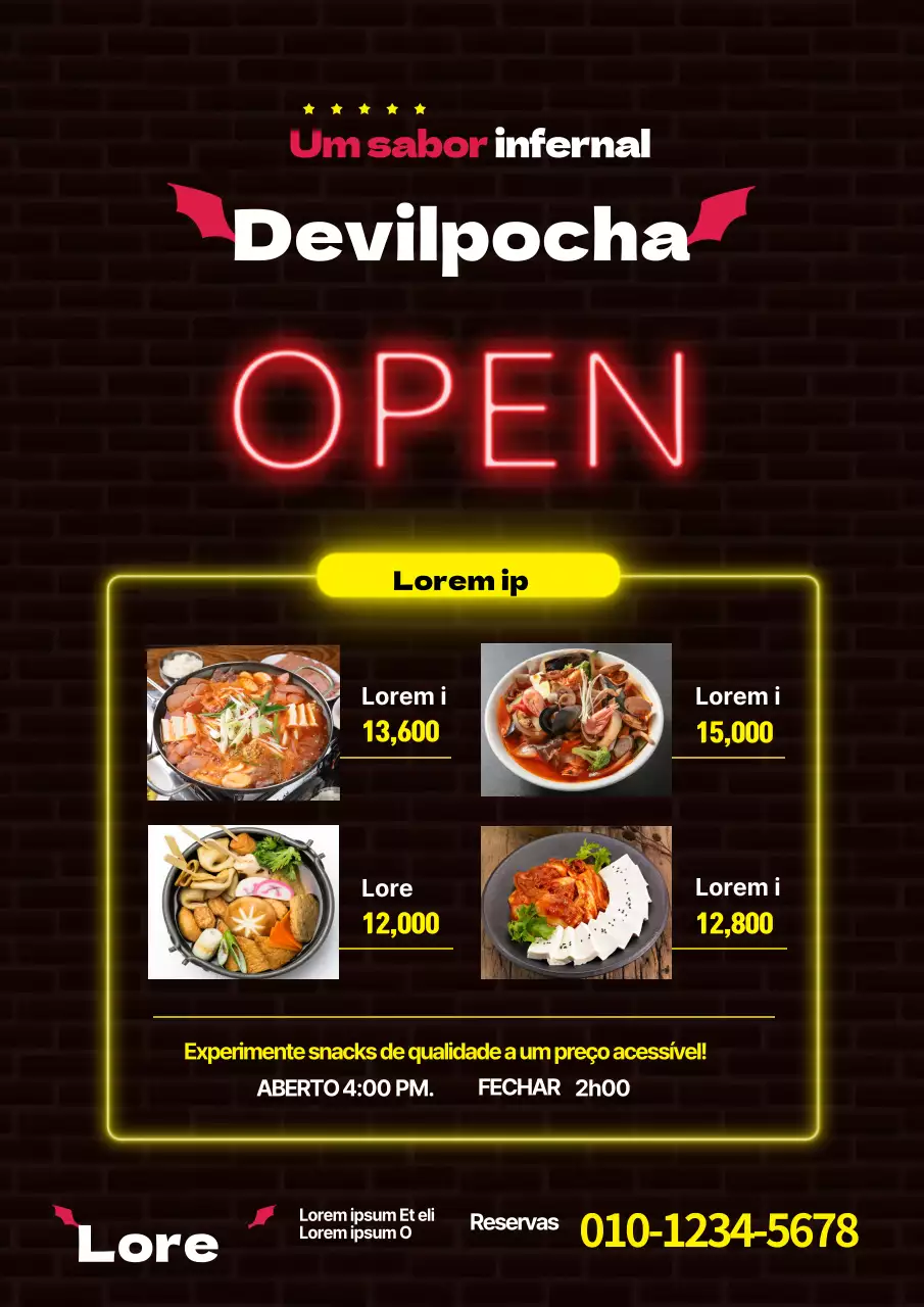 Quadro de menu de bar fluorescente preto