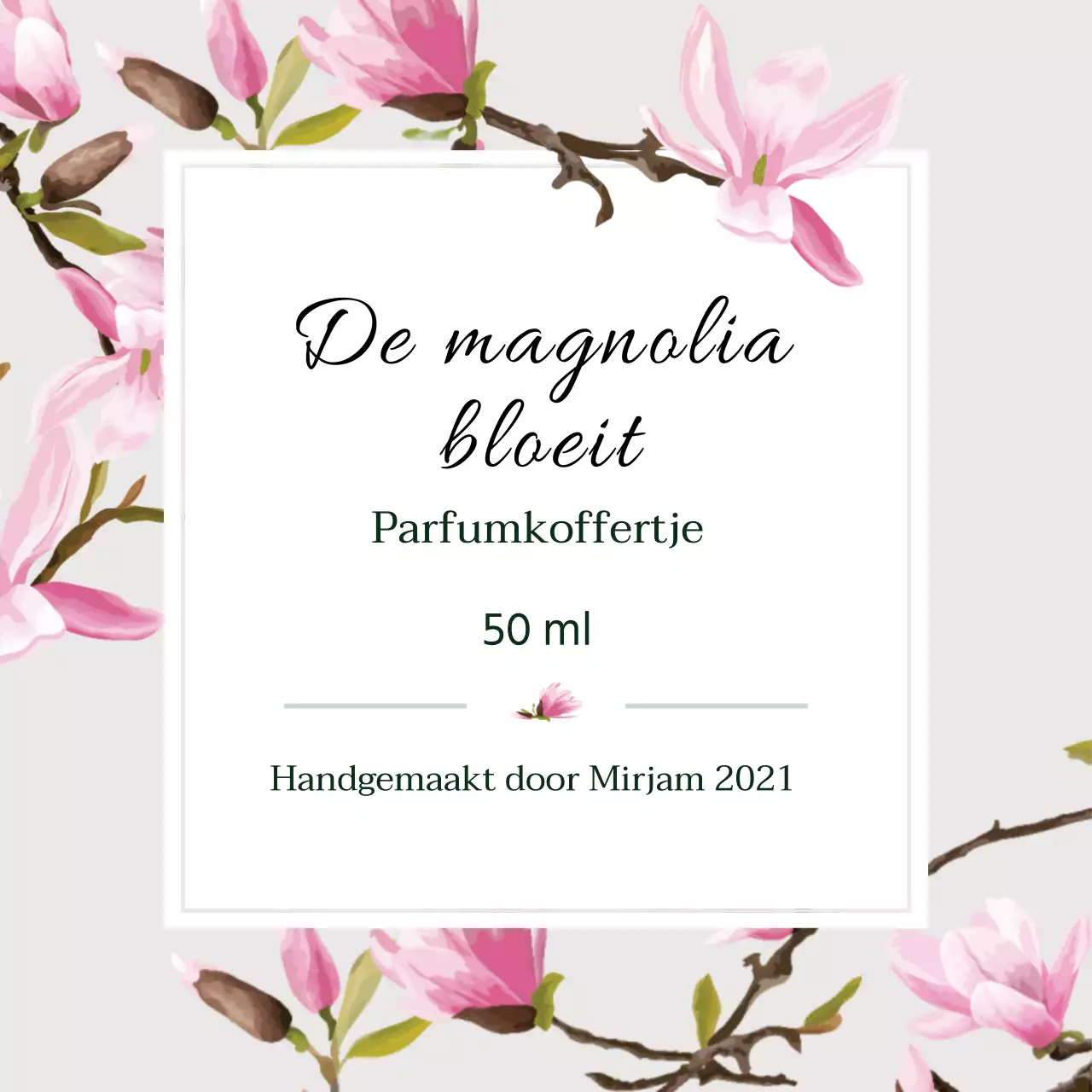 Vintage parfumlabel met grijze illustratie