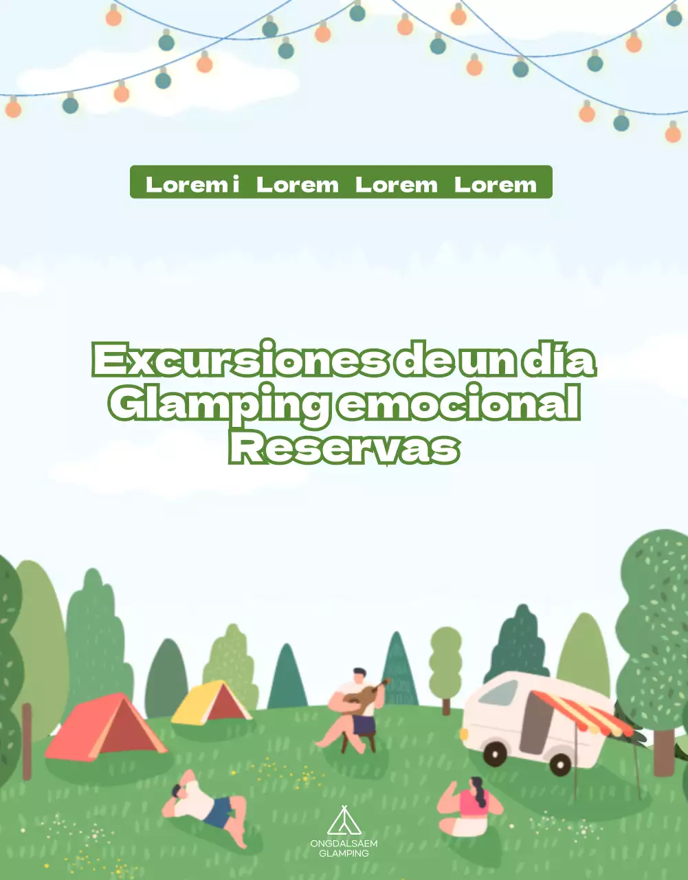 Sencilla página verde ilustrada de reservas de camping