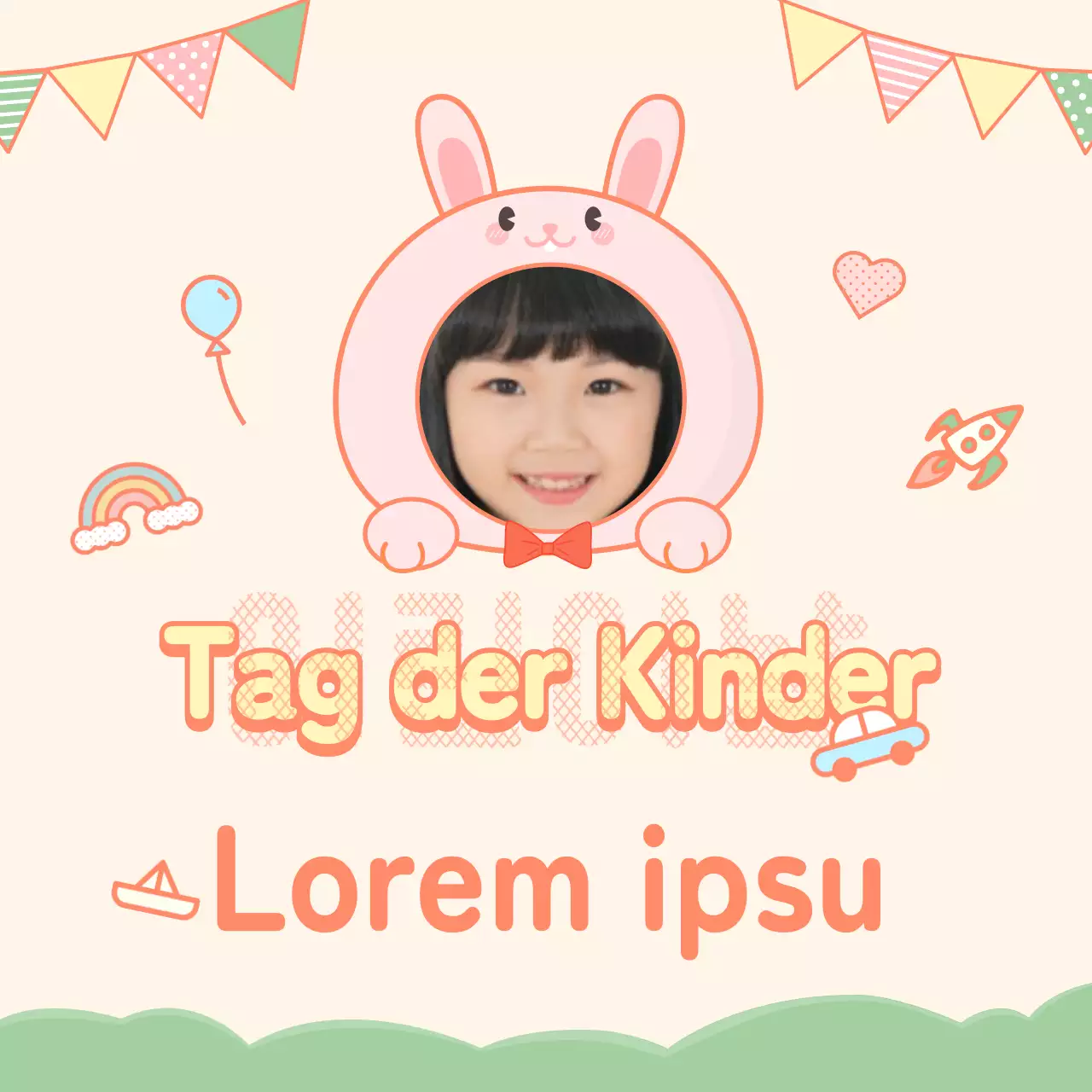Glückwünsche zum Kindertag in einem niedlichen Hasen-Rahmenkonzept