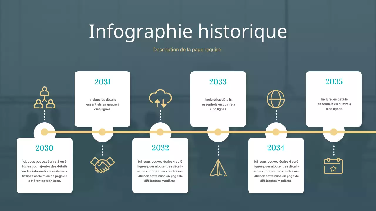 Infographie sur la chronologie du calme dans les tons gris et verts avec des icônes