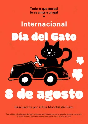 Día del Gato en naranja con un simpático dibujo