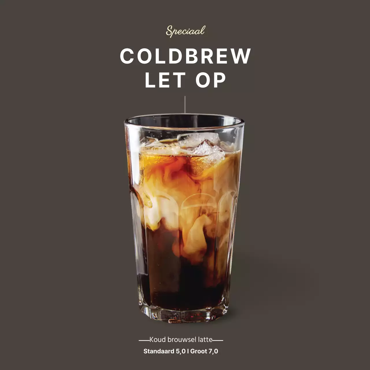 Eenvoudige hangende banner in koffiekleur voor een cold-brew café