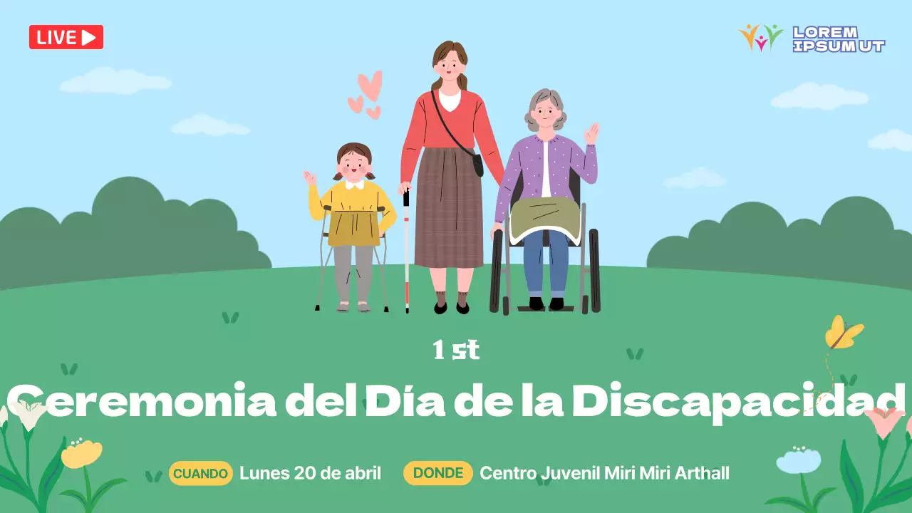 Ceremonia del Día de la Discapacidad con un fondo natural verde y azul