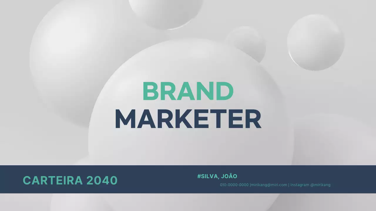 Portfolio simples de marketeers com imagens 3D de menta e azul-marinho