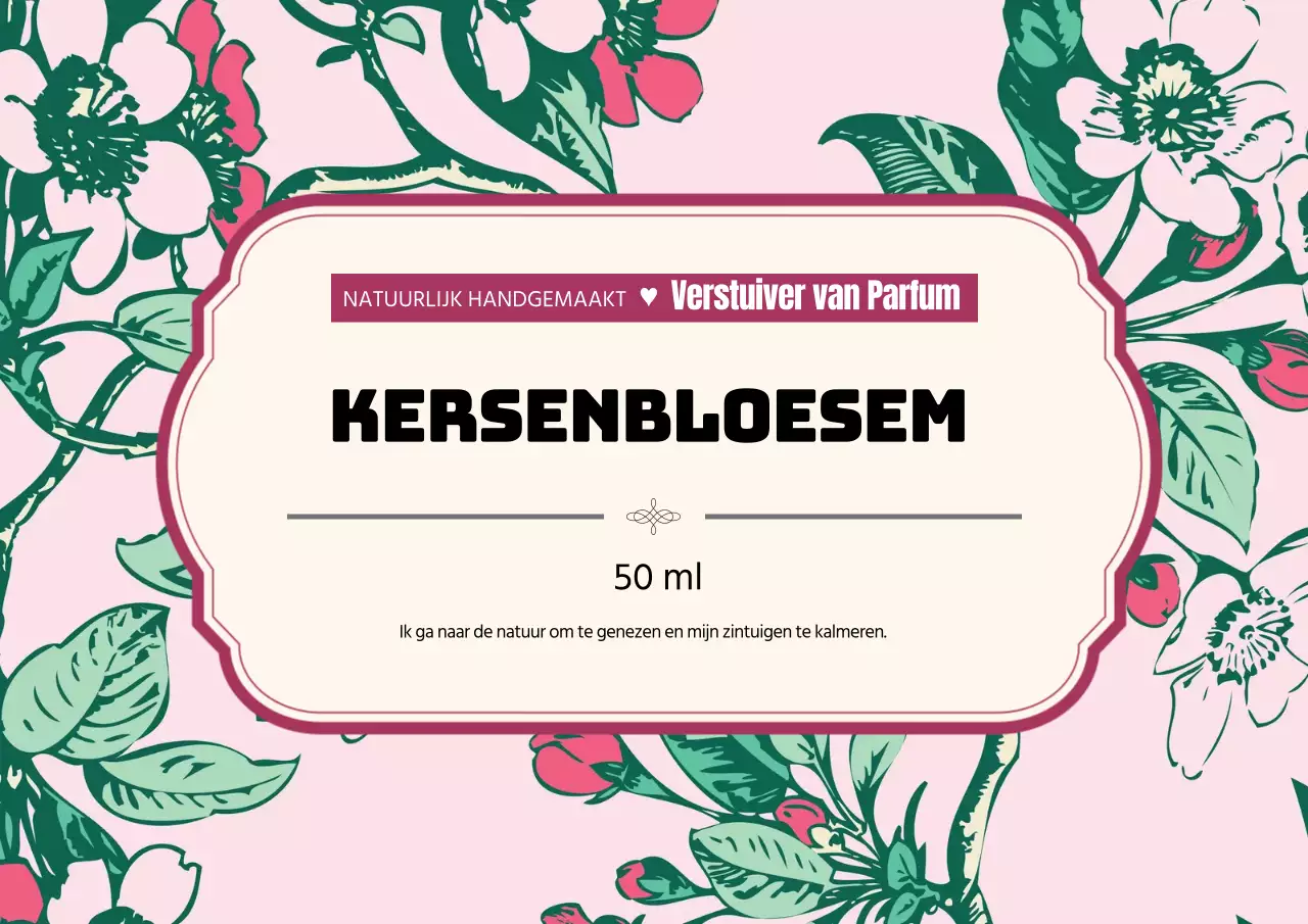 Vintage parfumlabel met roze illustratie