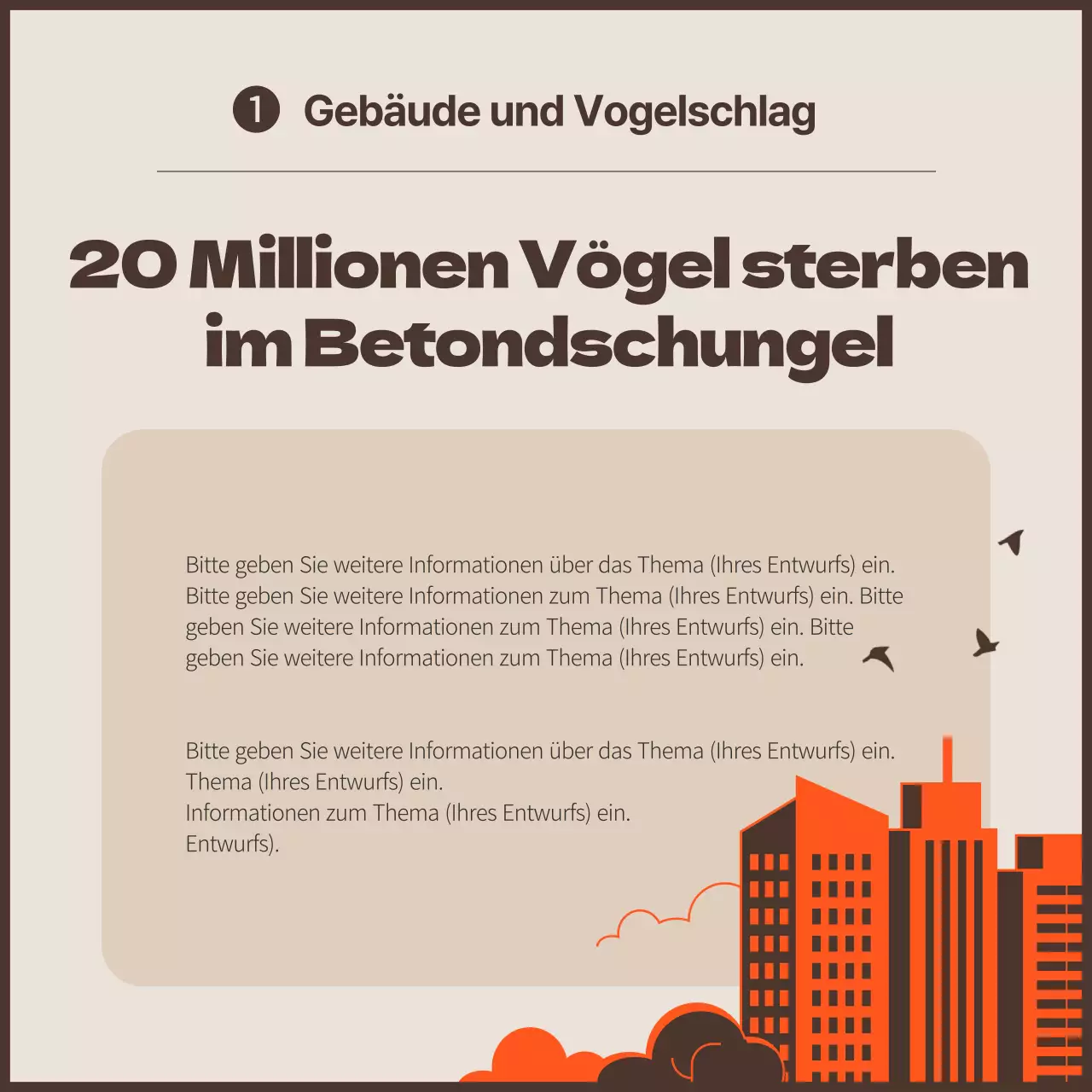 Eine saubere Kampagne gegen Vogelkollisionen mit orangefarbenen Akzenten