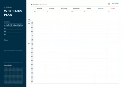 Eenvoudige digitale weekagenda in marineblauwe zakelijke stijl