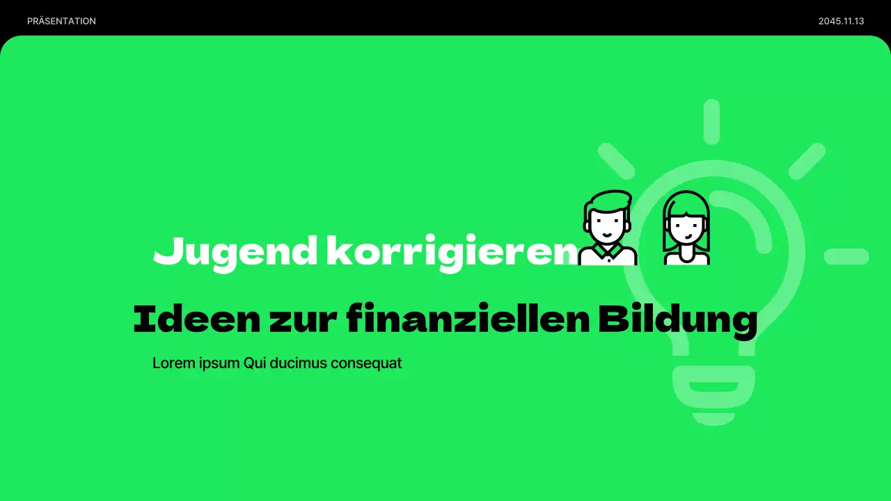 Minimalistische Präsentation zur wirtschaftlichen Bildung von Jugendlichen in Lindgrün und Schwarz