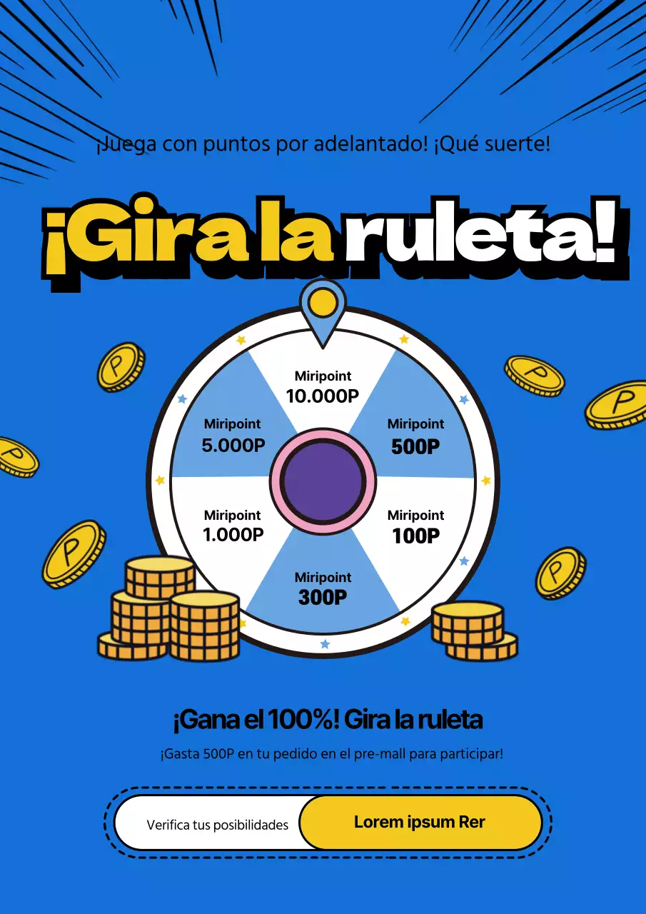 Promocione un evento de ruleta con una ilustración de ruleta azul y amarilla