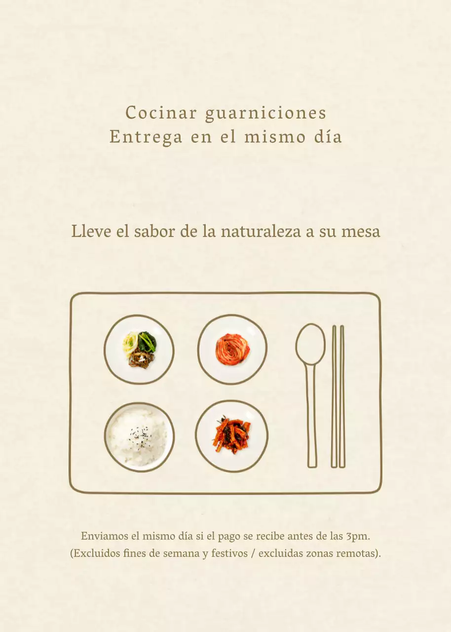 Guarniciones ordenadas sobre fondo beigeEntrega el día de la entrega