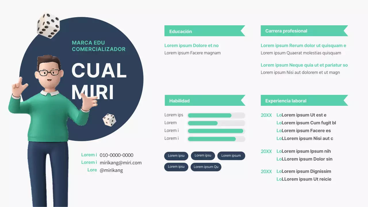 Cartera de vendedor sencilla con imágenes 3D de menta y azul marino