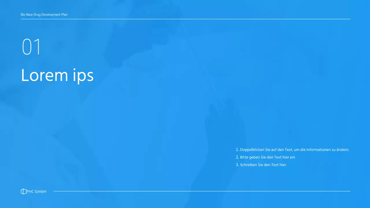 Ein sauberer, blau getönter Geschäftsplan für ein Pharmaunternehmen, das ein neues Medikament entwickelt.
