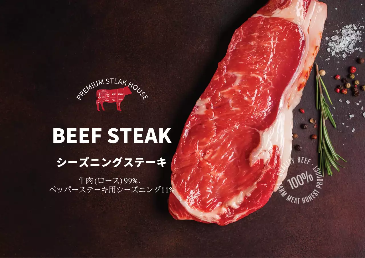 黒 シンプル ステーキ メニュー ポスター