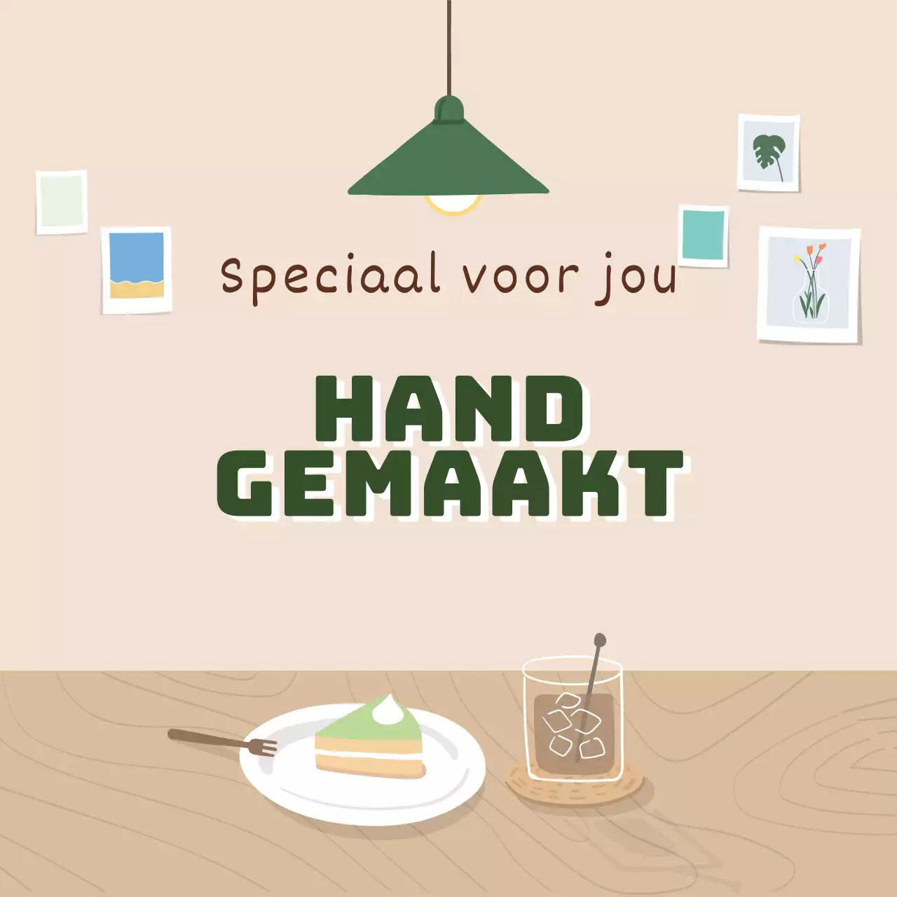 Groen beige illustratie modern interieur home cafe evenement promotie