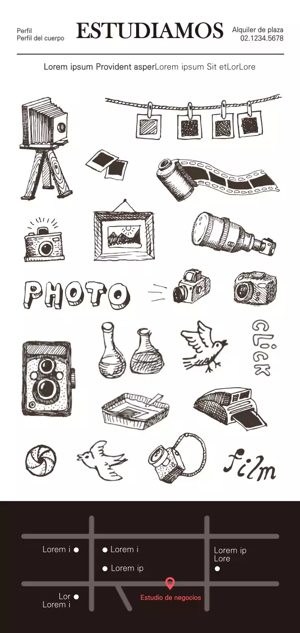 Estilo limpio y emocional en negro y rojo para una ilustración promocional de un estudio.