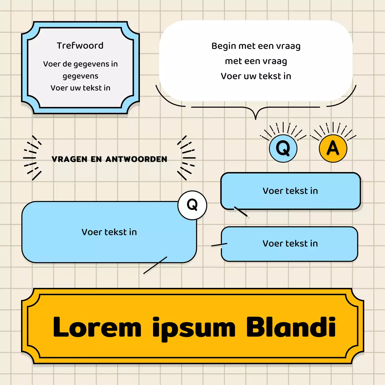 Lichtblauwe en gele tekstballonnen en schattige illustratiestijl