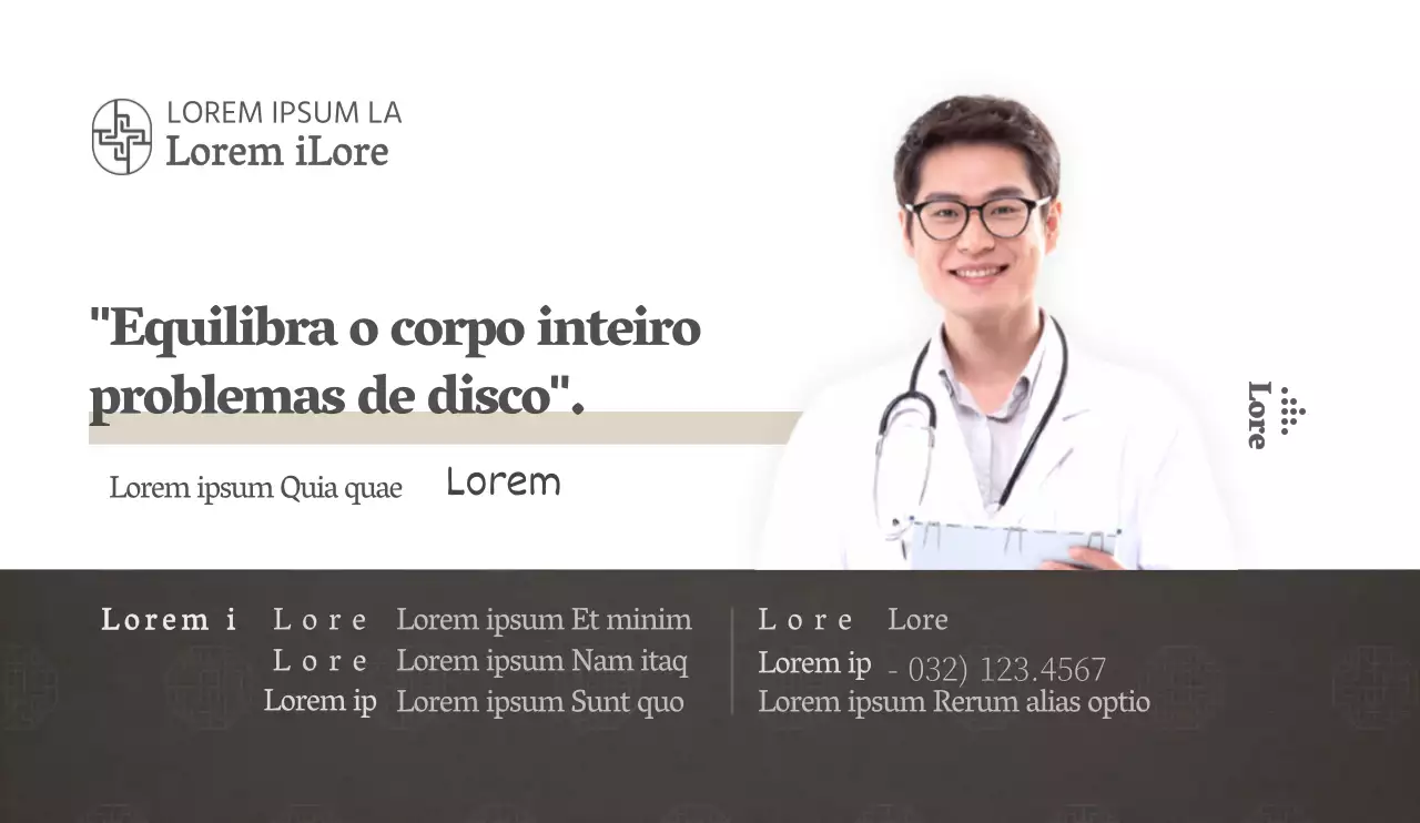 Estilo simples em castanho escuro e branco Para informação e promoção da clínica.