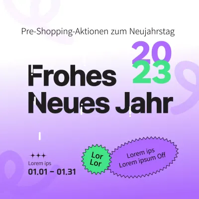 Frohes neues Jahr 2023 Anzeige in lila und fluoreszierendem Chartreuse