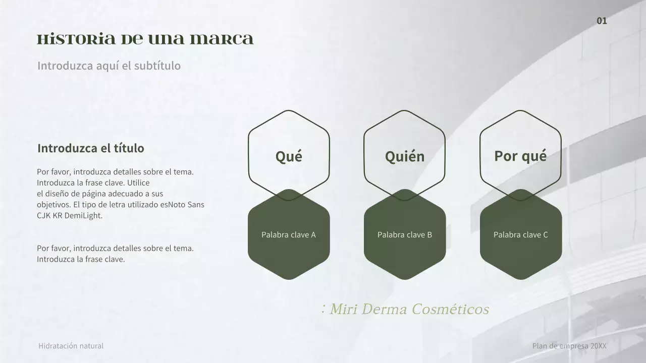 Plan de negocio para un concepto de dermocosmética verde oscuro