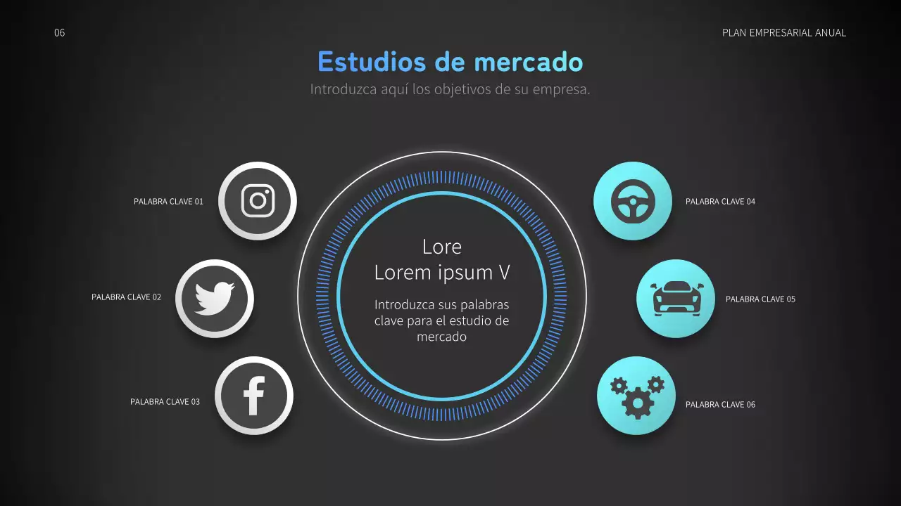 Plan de negocio anual de automoción con concepto de gráficos en movimiento azul y negro