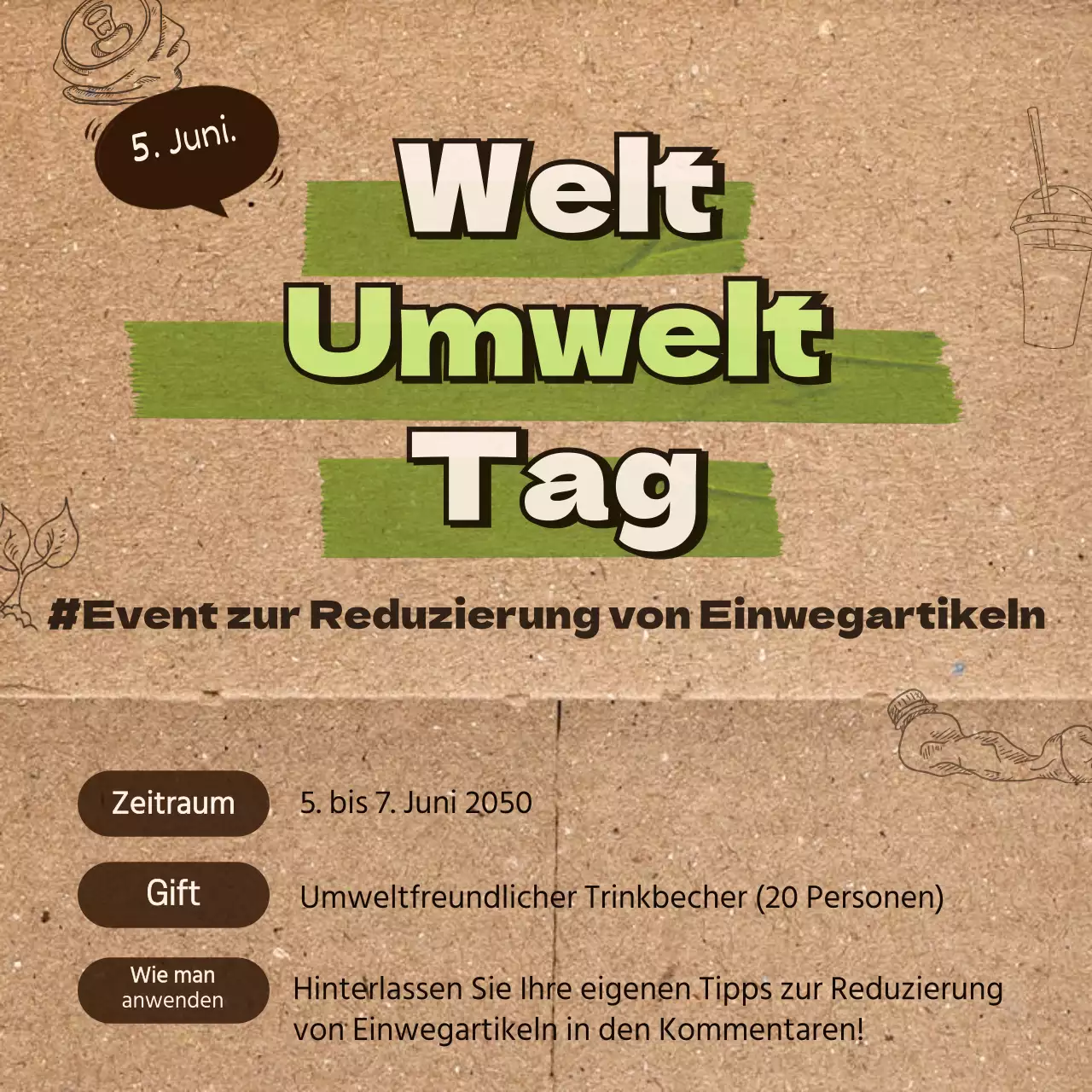 Veranstaltung zum Tag der Umwelt mit grünem und braunem Papiertexturkonzept
