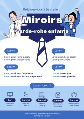 Illustration bleue simple d'un jeune homme passant un entretien d'embauche.