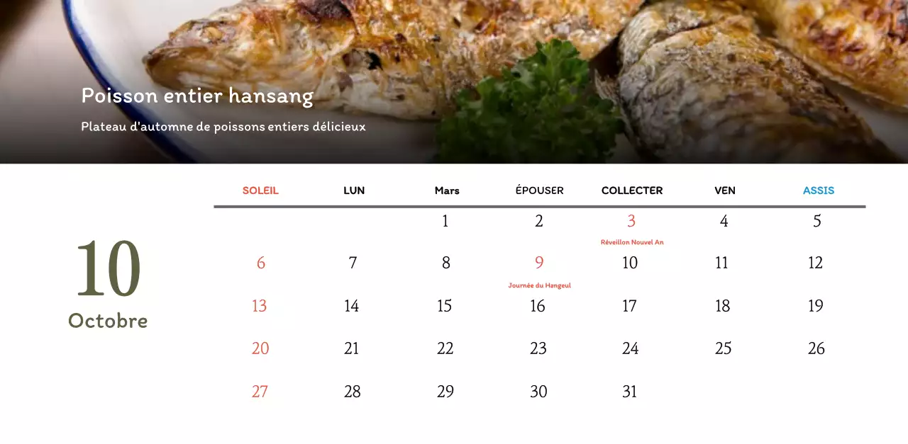 Calendrier des coupons de restaurants coréens traditionnels en beige et marron