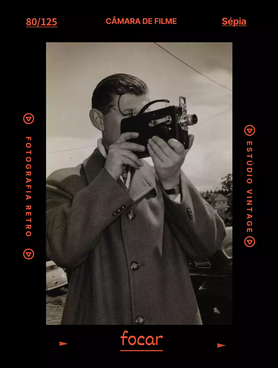 Mercadoria com fotografias vintage num conceito de filme preto e vermelho
