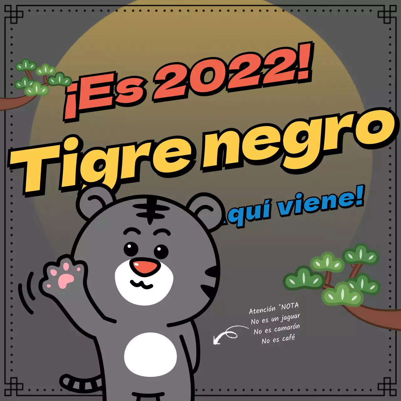 Tarjeta de Año Nuevo con una simpática ilustración de un tigre para el nuevo año 2022