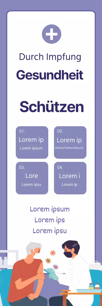 Saubere Impfstoffwerbung mit lila Illustrationen