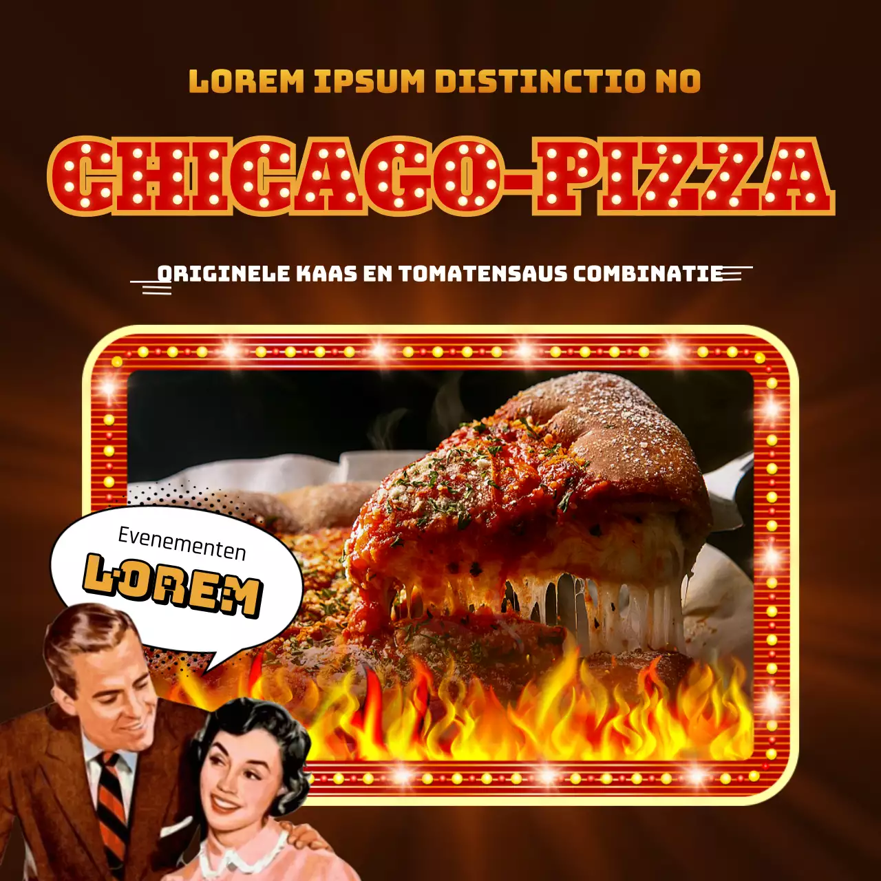 Rood en bruin retro pizza evenement aankondiging