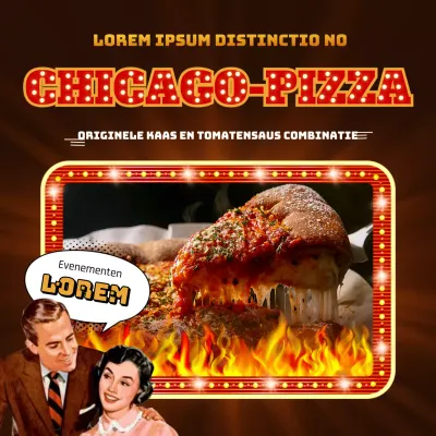 Rood en bruin retro pizza evenement aankondiging
