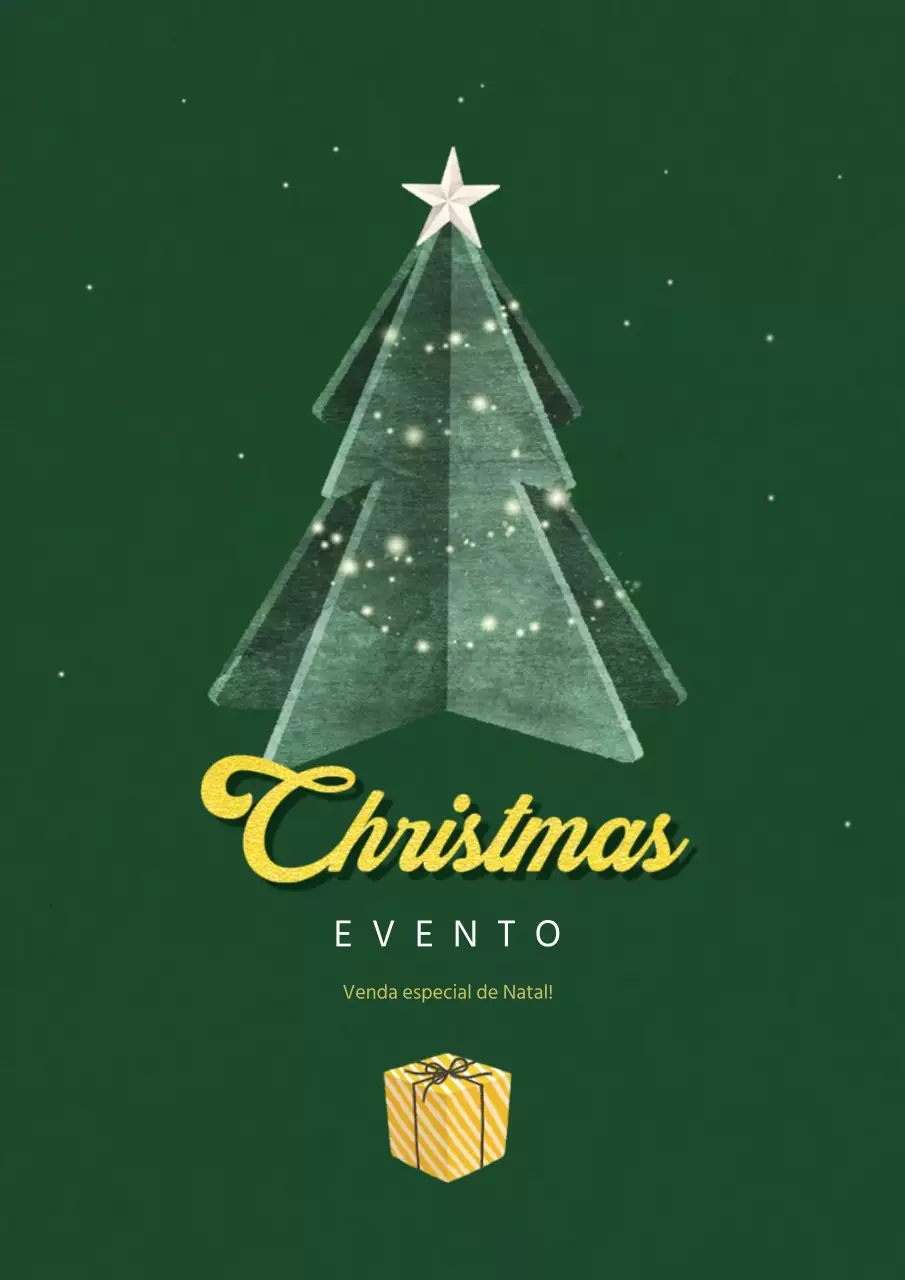 Ilustração de uma venda expressa de Natal simples e suave com uma árvore verde e uma caixa de presente