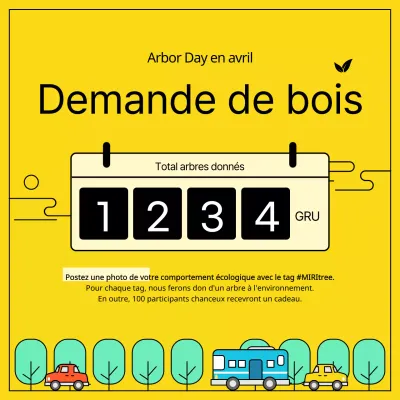 Concept de don d'arbres à l'occasion de la Journée de l'arbre avec un concept d'illustration de lignes épurées sur fond jaune