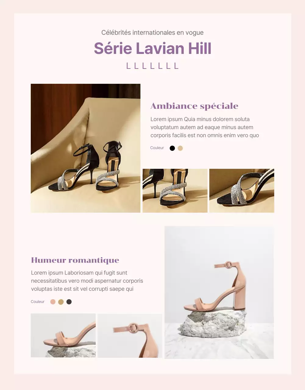 Page détaillée simple sur les achats outre-mer avec des accents violets