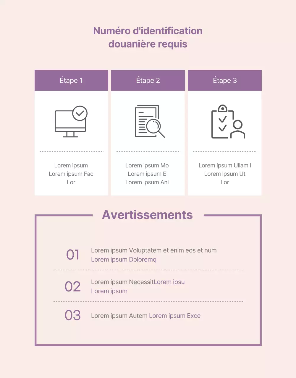 Page détaillée simple sur les achats outre-mer avec des accents violets