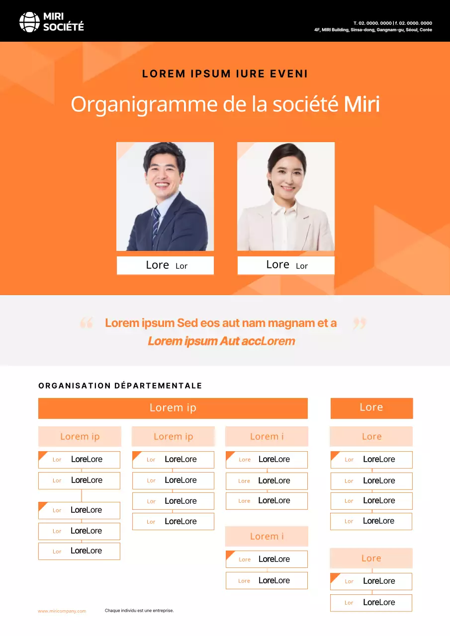 Organigramme de l'entreprise en noir et orange