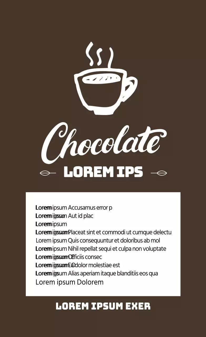 Bruin geïllustreerd etiket voor warme chocoladepoeder