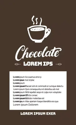 Bruin geïllustreerd etiket voor warme chocoladepoeder