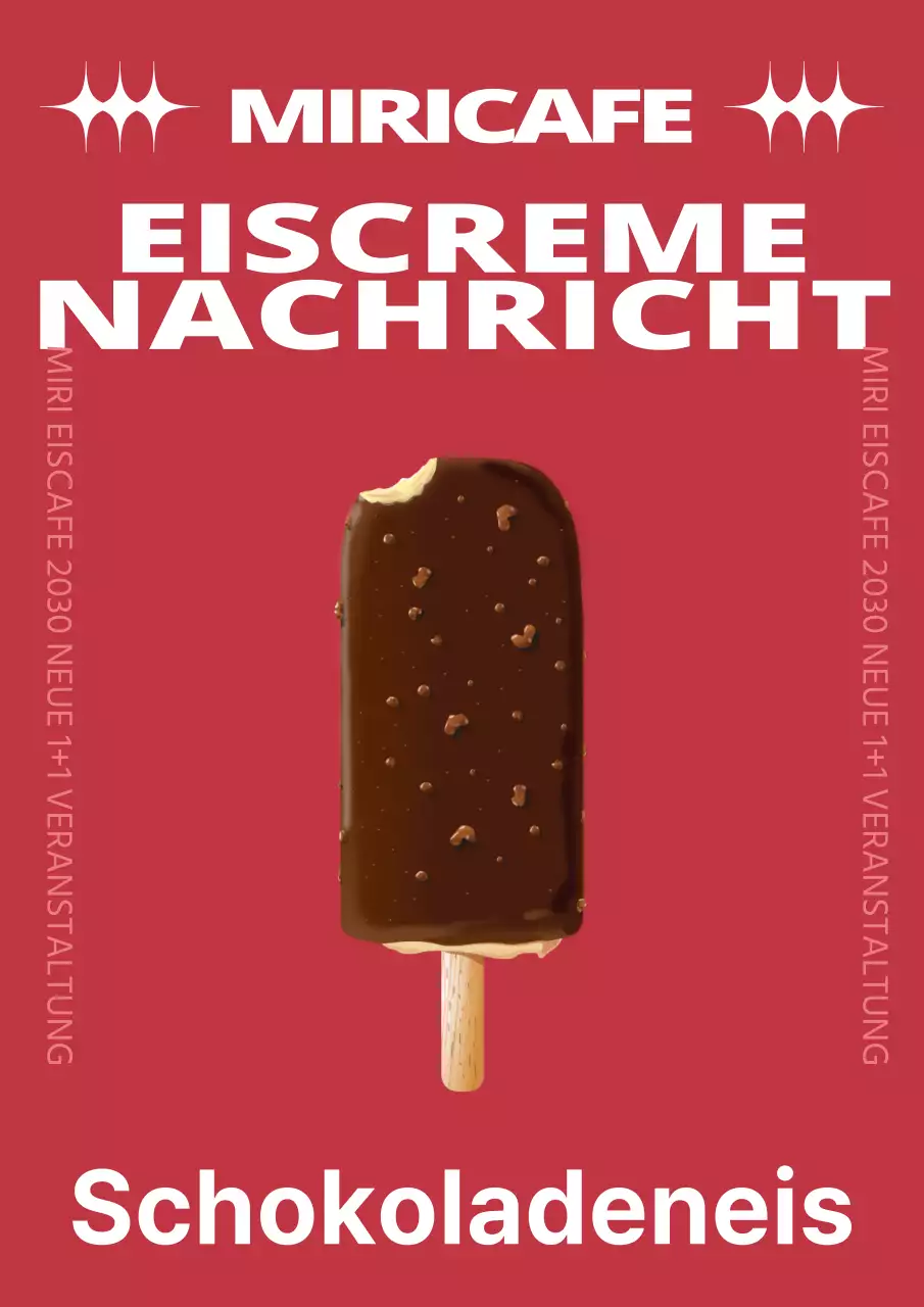 Werbung für eine neue Eiskarte mit einem einfachen weiß-roten Farbschema