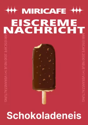Werbung für eine neue Eiskarte mit einem einfachen weiß-roten Farbschema