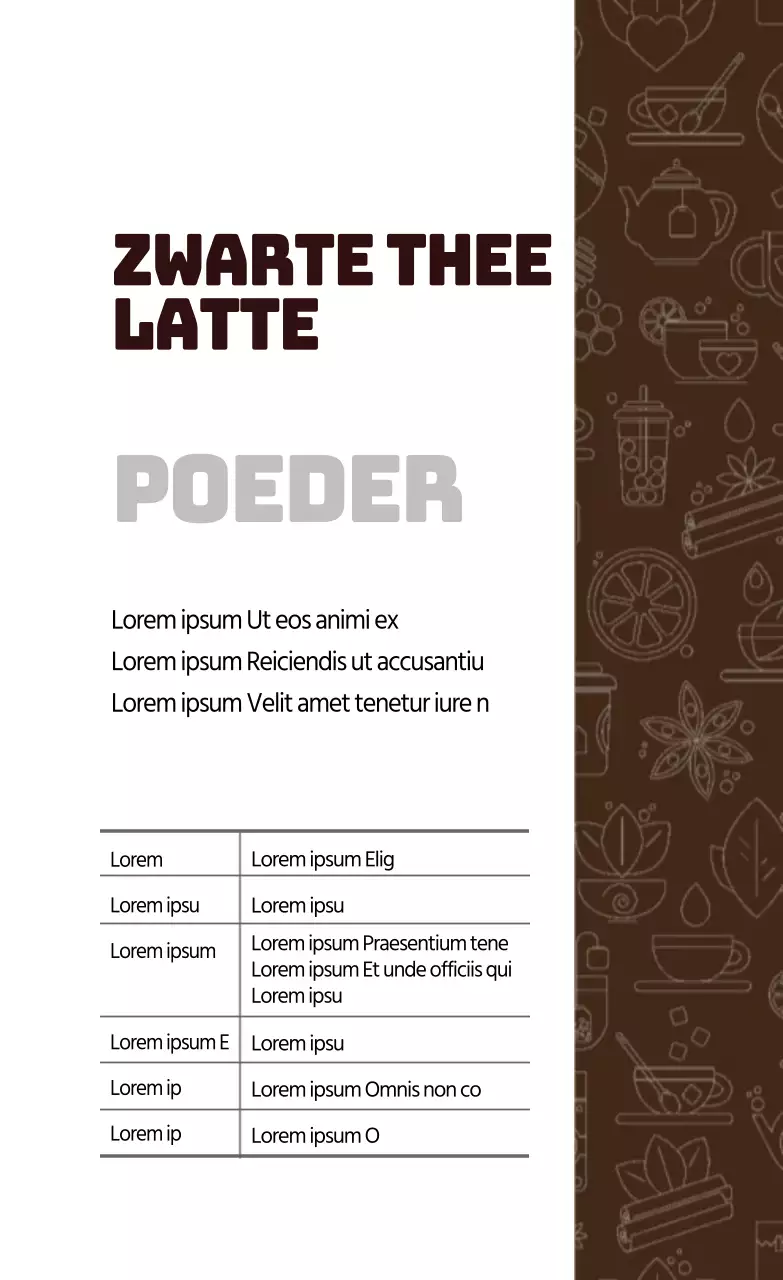 Zwarte thee poeder label met bruine illustratie