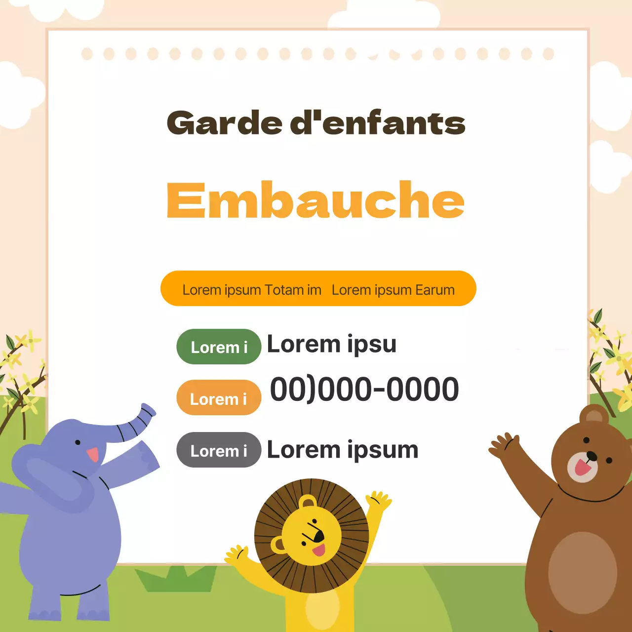 Illustration jaune, jardin d'enfants mignon, promotion du recrutement